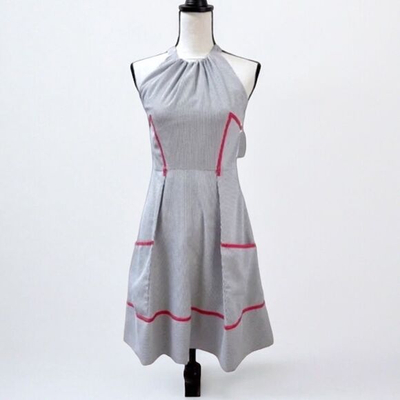 NWT Jessica Simpson Dress Size 4 Blue White Halter A-Line Fit & Flare - Picture 1 of 13